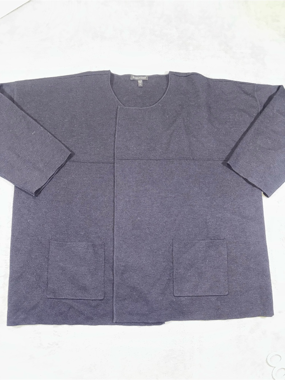 Eileen Fisher Black 100% Wool Open Front Cardigan Sweater XL